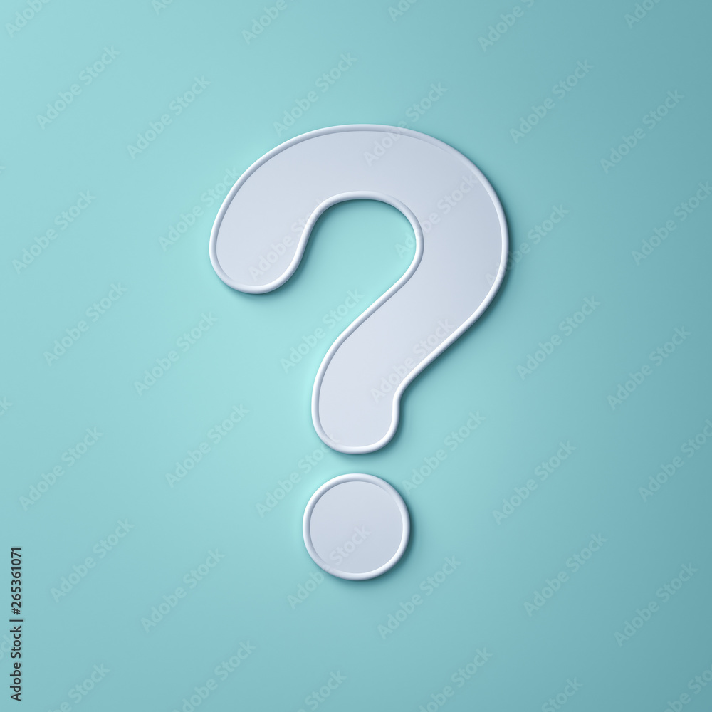 Aufkleber white question mark on light green blue pastel color abstract background with shadow 3d rendering
