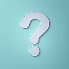 White question mark on light green blue pastel color abstract background with shadow 3D rendering