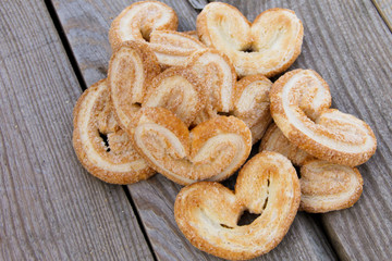 Palmier cookies  on wooden table