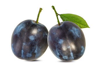 Fresh plum with leaf isolated on white background  with clipping path