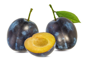 Fresh plum with leaf isolated on white background  with clipping path