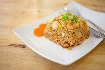 Thai food fried rice saucesage and egg serve