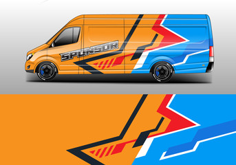 Van decal cargo and car wrap vector . Graphic abstract background livery 