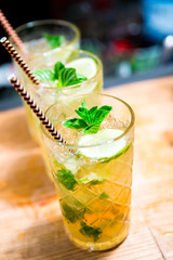 Glasses with alcohol cocktail. Cocktail mohito