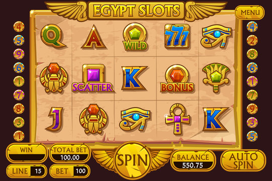 EGYPT style Casino slot machine game. Vector complete Interface Slot Machine and buttons on separate layers.