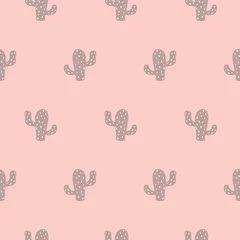 Fototapeten Cactus succulent seamless pattern Cute pink girl background. Vector illustration © Tani Kuzminka