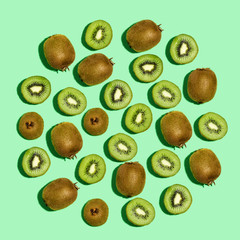 Square frame of kiwi fruits overhead view flat lay