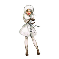 Pretty smiling woman. Travel series. Watercolor Illustration.