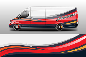 Van decal cargo and car wrap vector . Graphic abstract background livery 