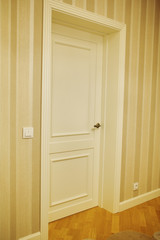 Interior of a room with classic door. white doors.