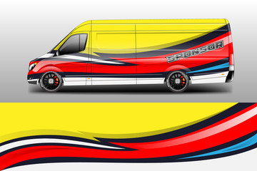 Van decal cargo and car wrap vector . Graphic abstract background livery 