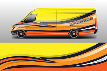Van decal cargo and car wrap vector . Graphic abstract background livery 