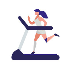 athletic woman running in electric treadmill tape
