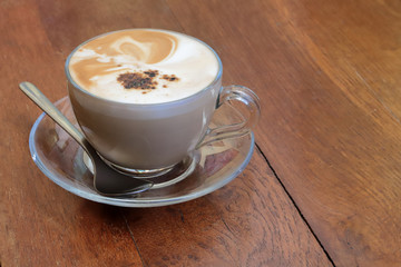 Cappuccino su sfondo di legno, Cappuccino on wooden background 