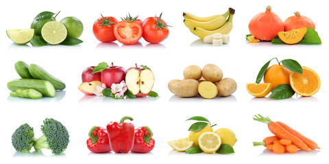 Früchte Obst Gemüse Sammlung Apfel Äpfel Tomaten Orangen Bananen Farben Freisteller freigestellt isoliert