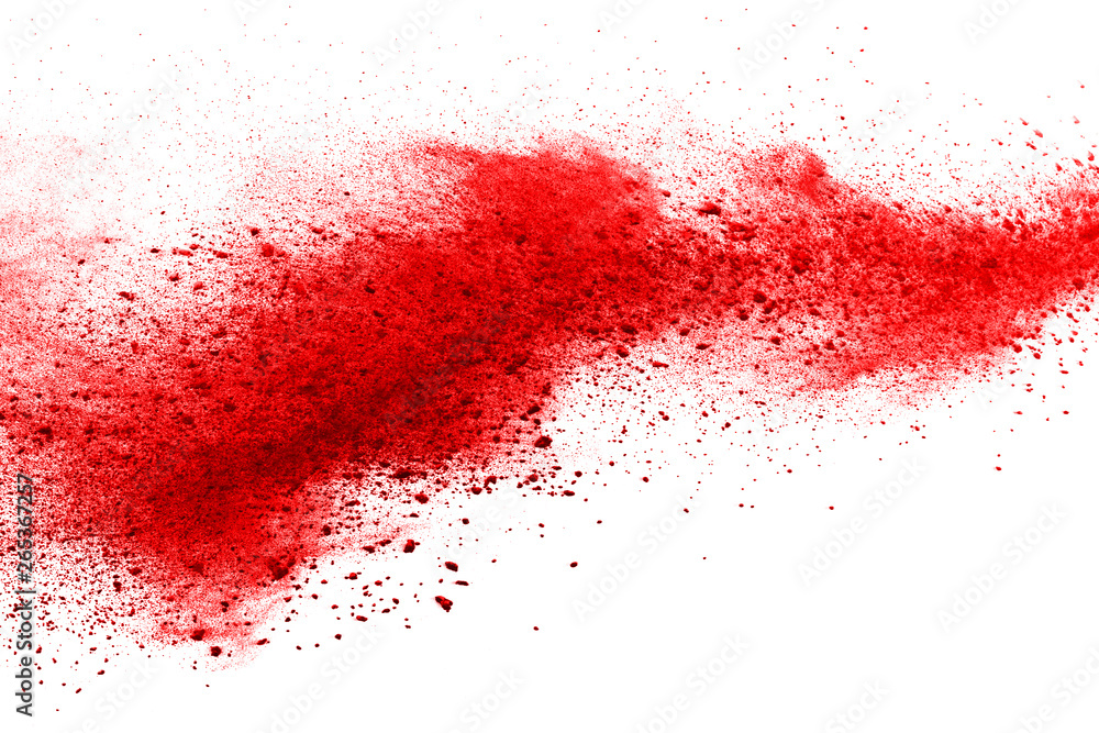 Canvas Prints freeze motion of red powder exploding, isolated on white background. abstract design of red dust clo