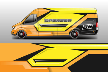 Van decal cargo and car wrap vector . Graphic abstract background livery 