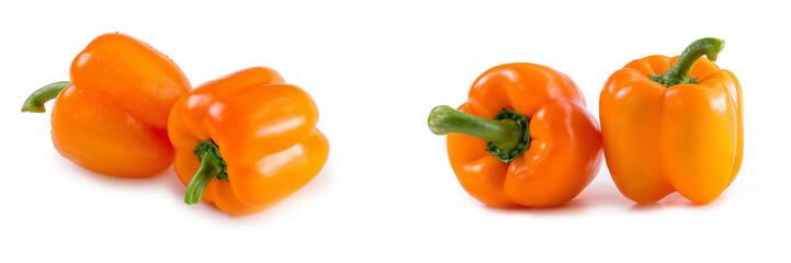 Panorama website header banner. Tomatoes, pepper, knife on the board isolated on white background