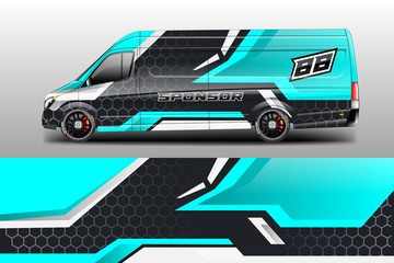 Van decal cargo and car wrap vector . Graphic abstract background livery 