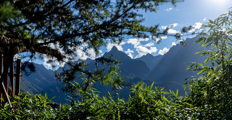 looking trough branches Peru mountains