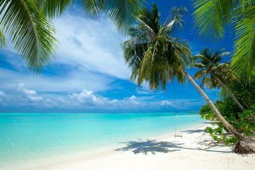 Naklejka na ściany i meble tropical Maldives island with white sandy beach and sea
