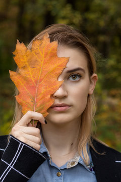 Creative autumn portrait young woman