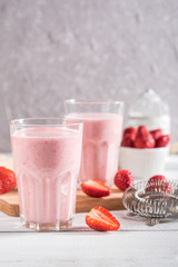 Fresh homemade strawberry smoothies