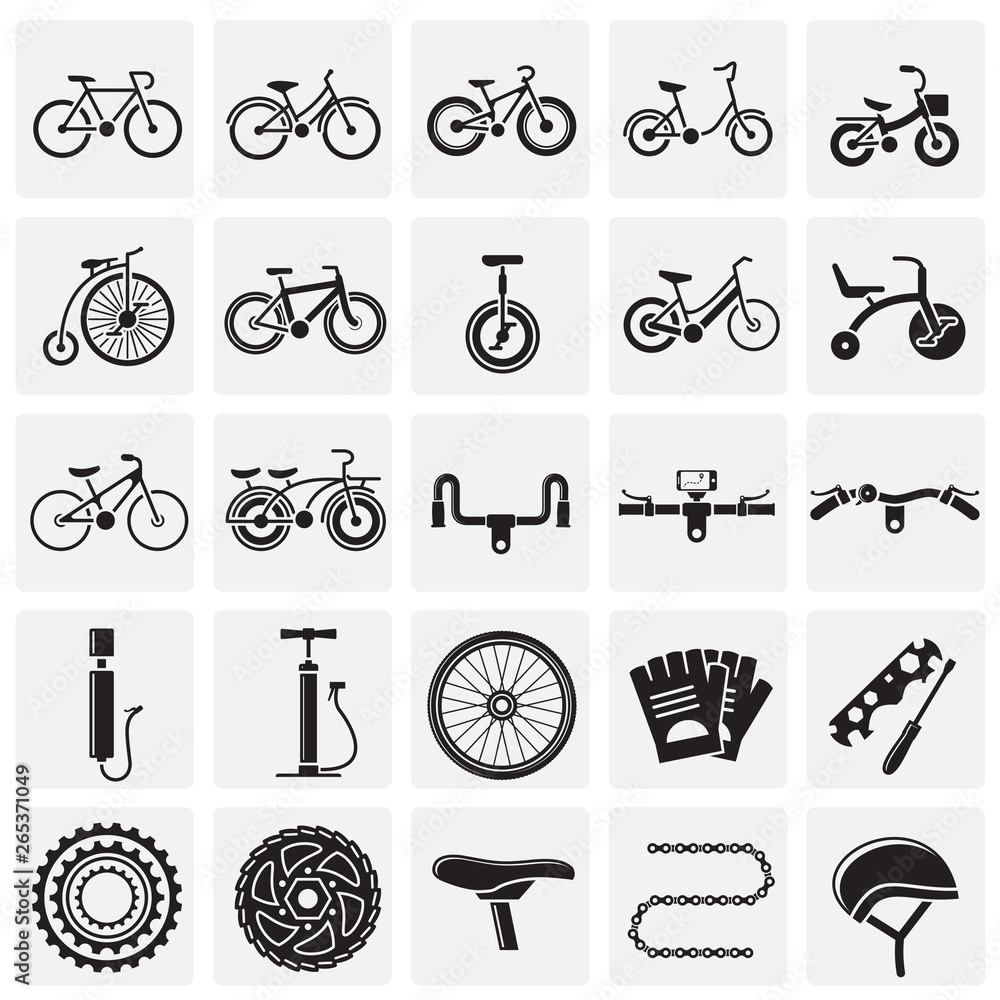 Poster bicycle related icons set squares on background for graphic and web design. simple vector sign. inte