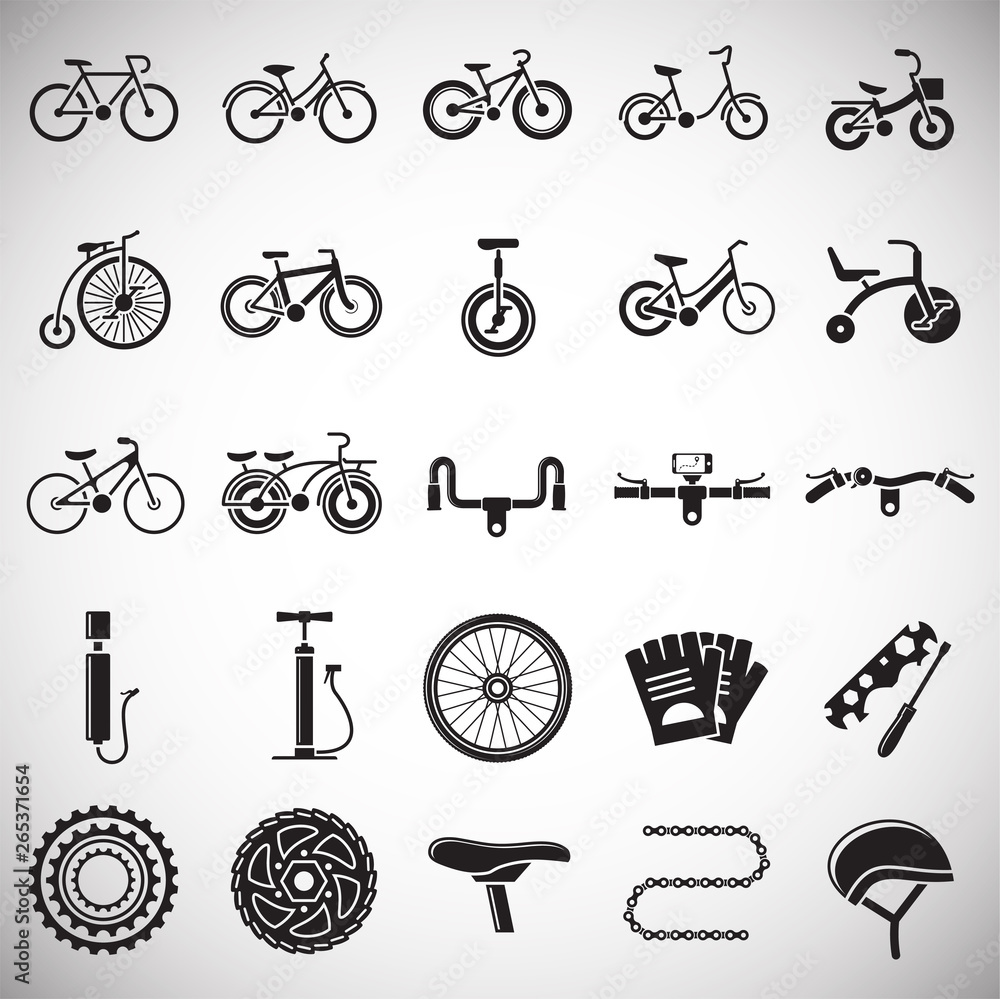 Poster bicycle related icons set on white background for graphic and web design. simple vector sign. intern