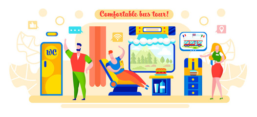 Flat Illustration Written Comfortable Bus Tour.
