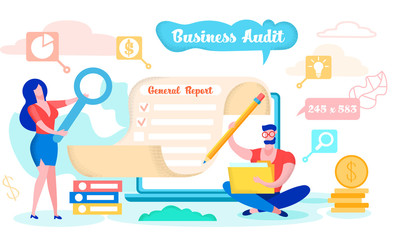 Business Audit, General Report, Cartoon Flat.