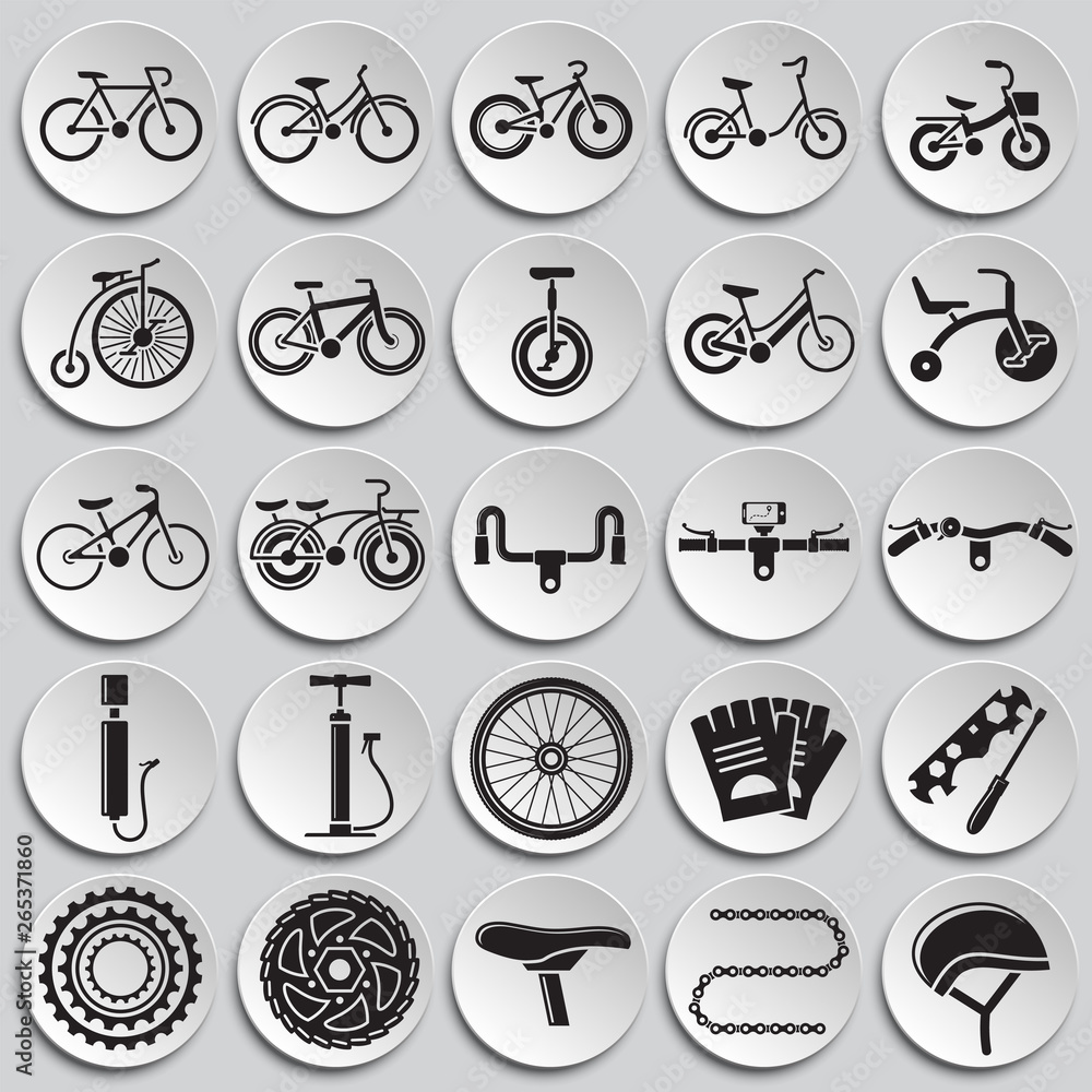 Poster bicycle related icons set on plates background for graphic and web design. simple vector sign. inter