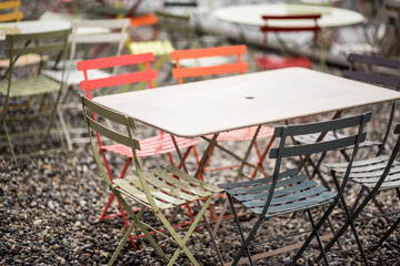 Chairs and tables for cafe on the beach