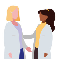 interracial female medicine workers with uniform characters