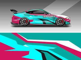 Fototapeta na wymiar Sport Car decal wrap design vector. Graphic abstract stripe racing background kit designs for vehicle, race car, rally, adventure and livery. Eps 10