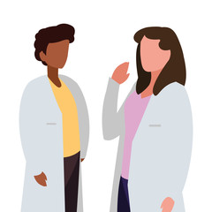 interracial couple medicine workers with uniform characters