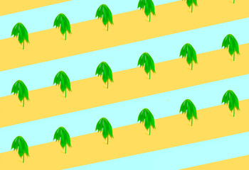 Fototapeta na wymiar Seamless tropical green leaves in the shape of palm tree. Trendy minimal nature summer concept.