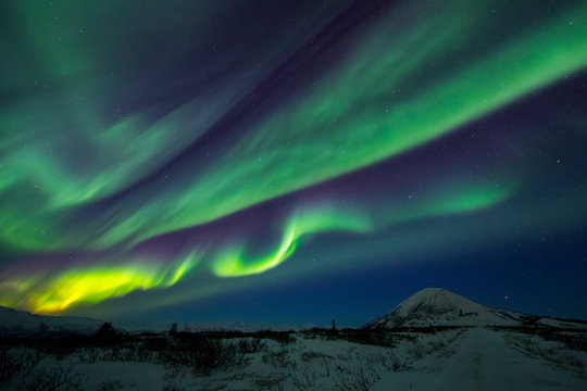 Aurora Borealis Dances Over Donnelly Dome, South Of Delta Junction; Alaska, United States Of America