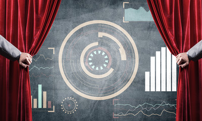 Business success strategy concept presented by infographs on concrete wall