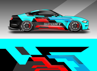 Fototapeta premium Sport Car decal wrap design vector. Graphic abstract stripe racing background kit designs for vehicle, race car, rally, adventure and livery. Eps 10