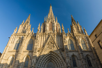 Fototapeta na wymiar Close up of Barcelona Cathedral in Gothic Quarter in Barcelona, Spain.