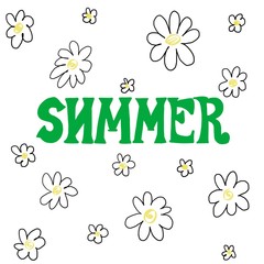 Summer lettering. Floral background 