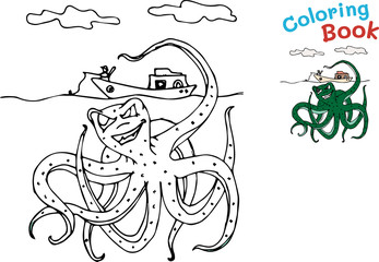 Cute cartoon octopus for coloring book.  illustration