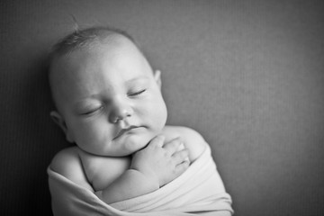Chubby Little Baby Sleeping Peacefully - Black and White Portrait