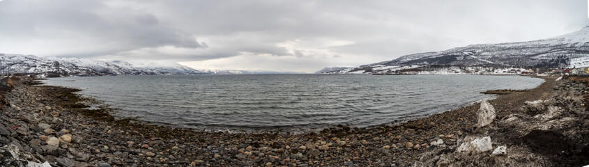 Panoramic of Rock beach at Norway