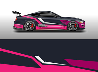 Fototapeta premium Livery decal car vector , supercar, rally, drift . Graphic abstract stripe racing background . 