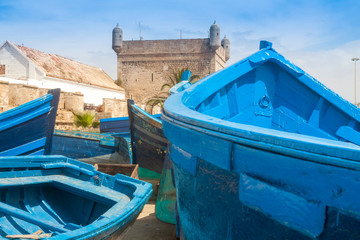 Fototapeta na wymiar Morocco, Essaouira, Fishing Boats in the Harbour