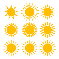 Sun icon set. Isolated vector symbol.