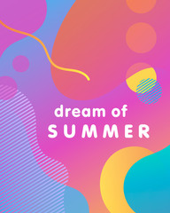 Unique artistic design card - enjoy the summer with gradient background,shapes and geometric elements in memphis style.Bright poster perfect for prints,flyers,banners,invitations and more.