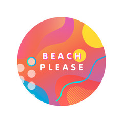 Unique artistic design card - beach please with gradient background,shapes and geometric elements in memphis style.Bright poster perfect for prints,flyers,banners,invitations,special offer and more.